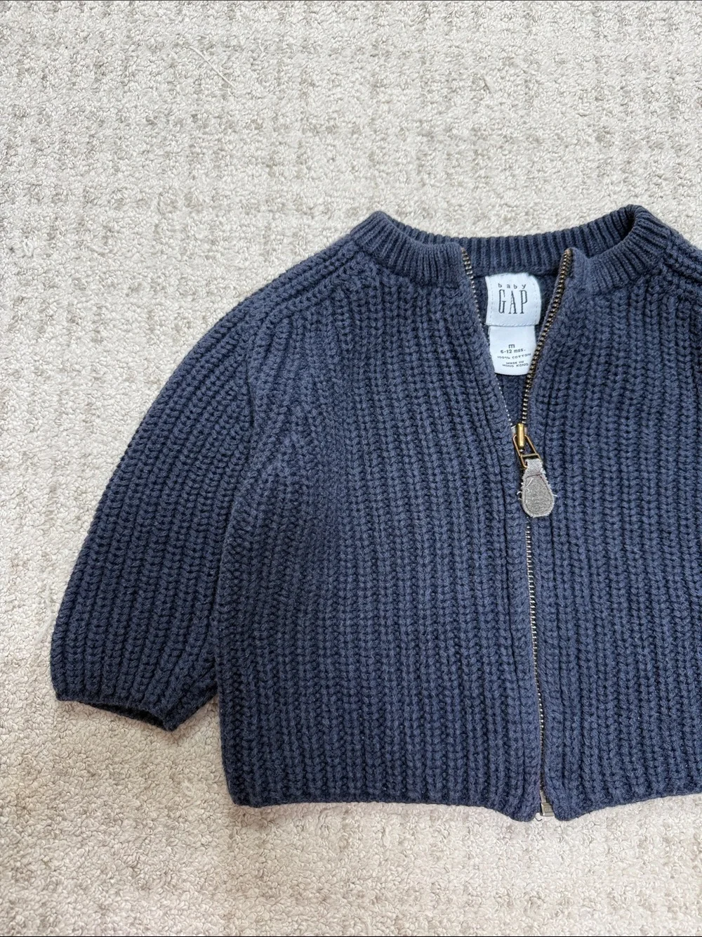 Vintage Baby Gap Cotton Zip Up Knit Sweater, 6-12 months